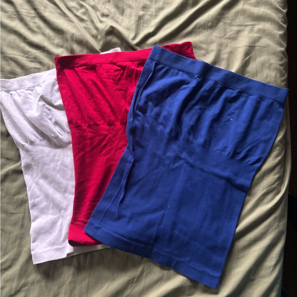 Set of Three Tube Tops - White, Red, Blue